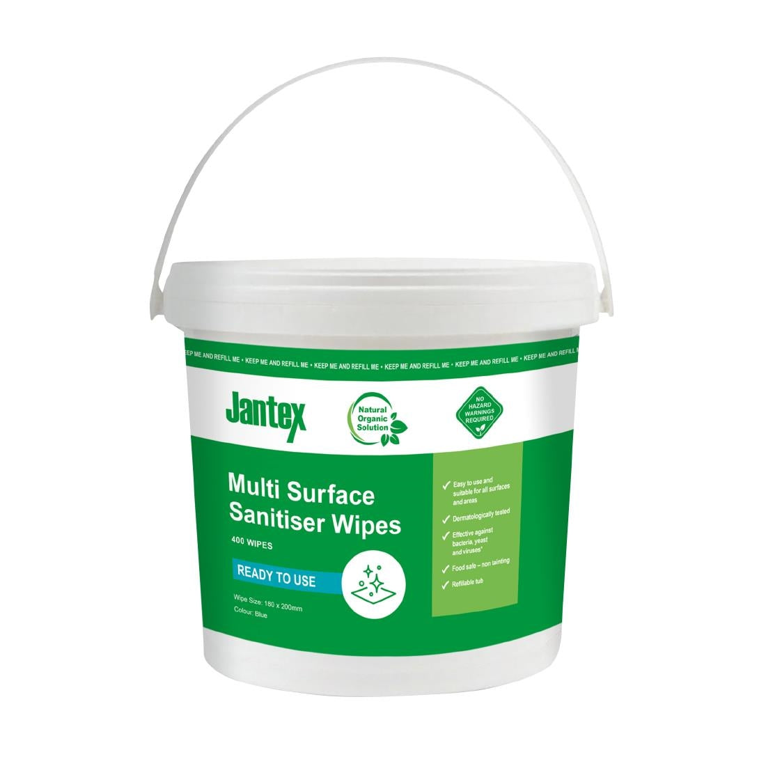 Jantex Green Surface Sanitiser Wipes Starter Tub 200mm (Pack of 400) - CH652 Jantex