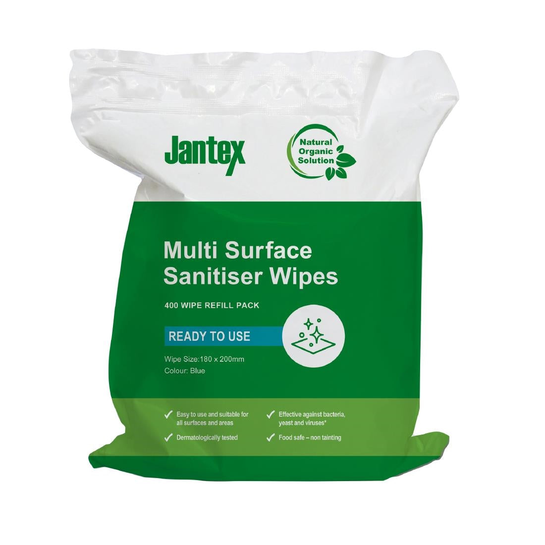 Jantex Green Surface Sanitiser Wipes Refill Pack 200mm (Pack of 400) - CH653 Jantex