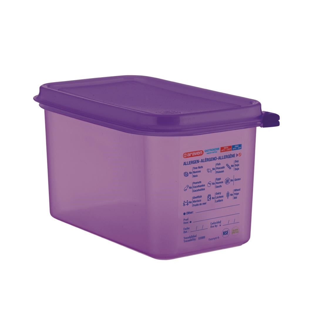 Araven Allergen Polypropylene 1/4 Gastronorm Food Storage Container Purple 4.3L - CM787 Araven