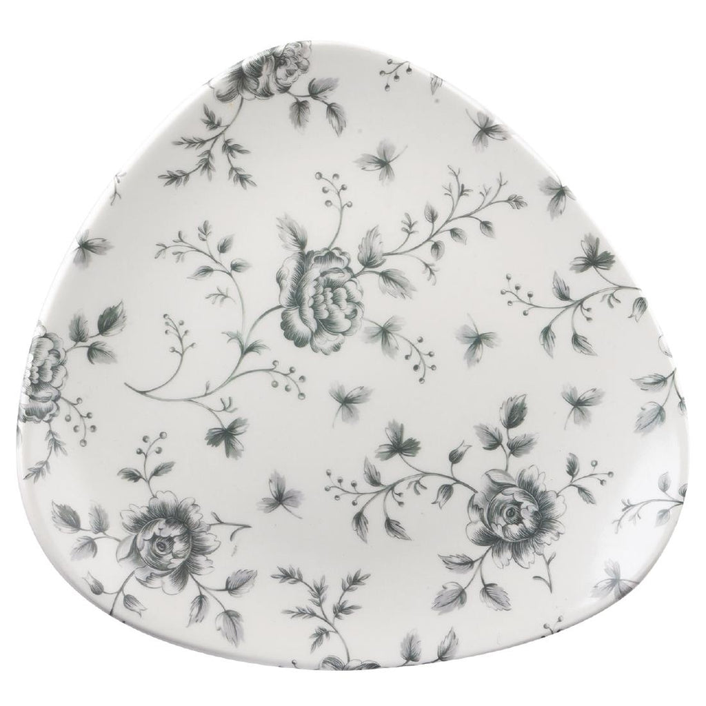 Churchill Vintage Prints Grey Rose Chintz Pattern Triangle Plate 229mm (Pack of 12) - CP546 Plates Churchill