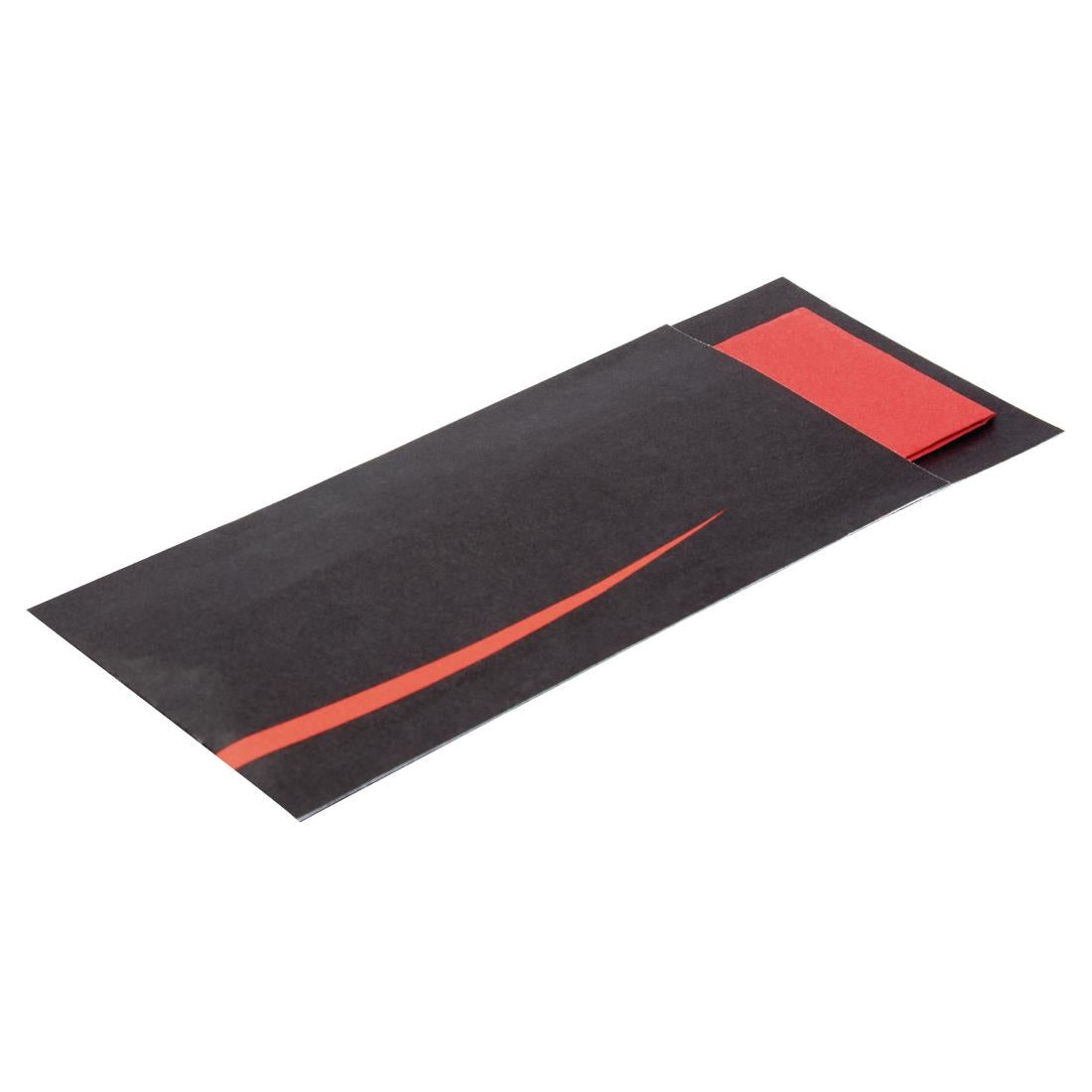 Europochette Bari Black Cutlery Pouch with Red Napkin (Pack of 100) - CK239 Napkin Dispenser & Accessories Europochette