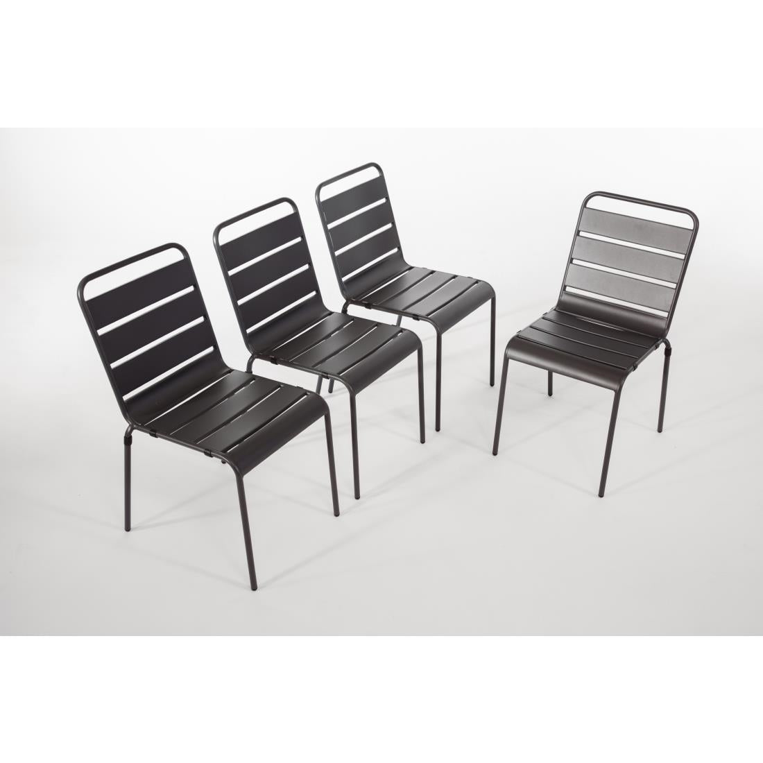 Bolero Amalfi Slatted Steel Side Chairs Grey (Pack of 4) - CS727 Metal Dining Chairs Bolero