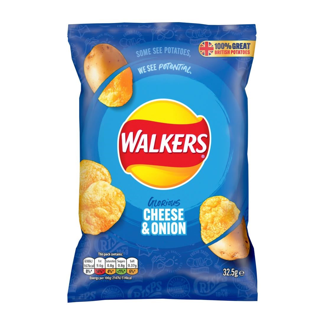 Walkers Cheese & Onion Flavour Crisps 32.5g (Pack of 32) - CZ703 Walkers