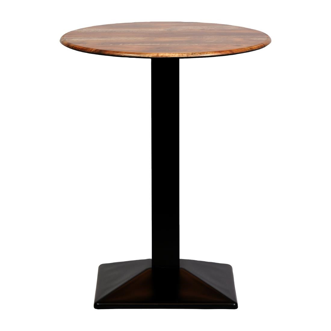 Turin Metal Base 600mm Round Poseur Table w/Laminate Top in Planked Oak - CZ836 Steel Tables Everyday