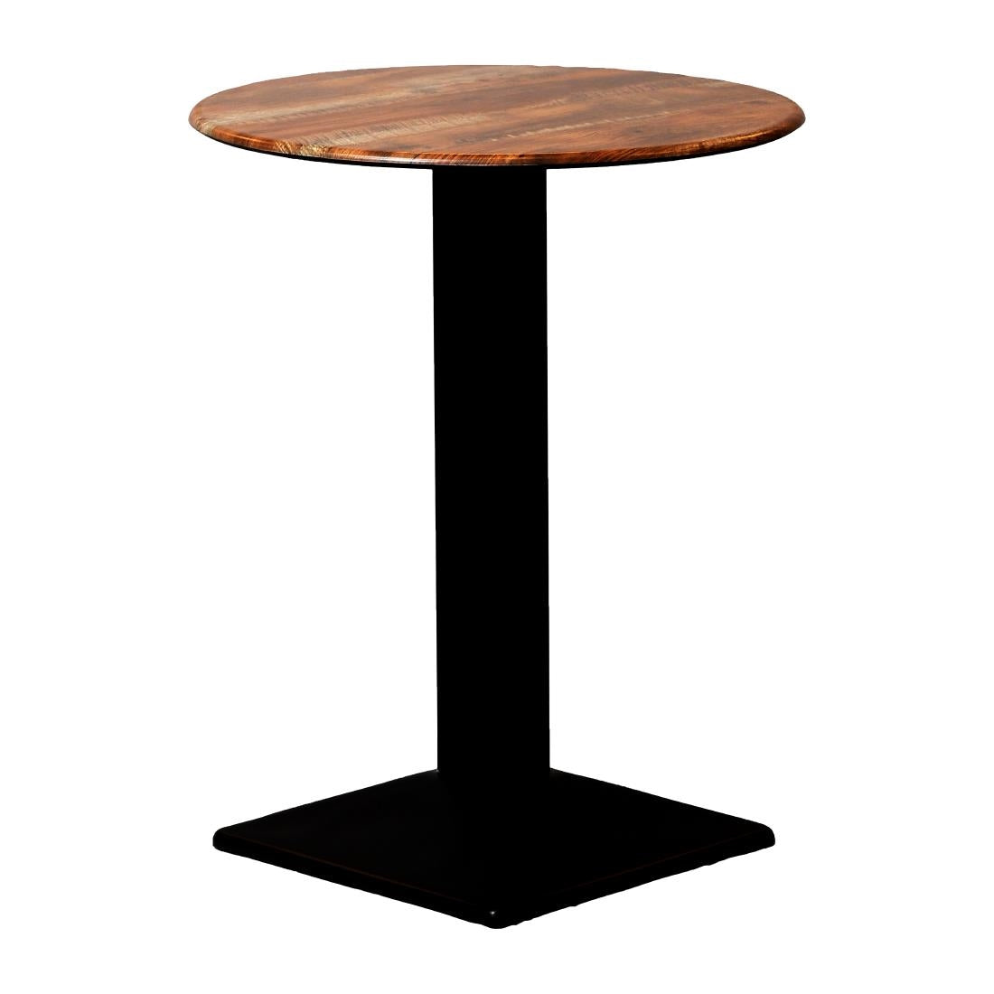 Turin Metal Base 600mm Round Poseur Table w/Laminate Top in Planked Oak - CZ836 Steel Tables Everyday