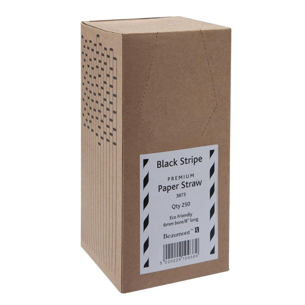 Beaumont Black & White Stripped Bore Paper Straw 8 Inch 6mm (Pack of 250) - CZ911 Beaumont