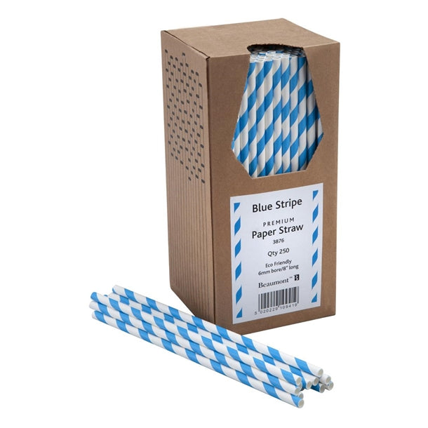 Beaumont Blue & White Stripped Bore Paper Straw 8 Inch 6mm (Pack of 250) - CZ912 Beaumont