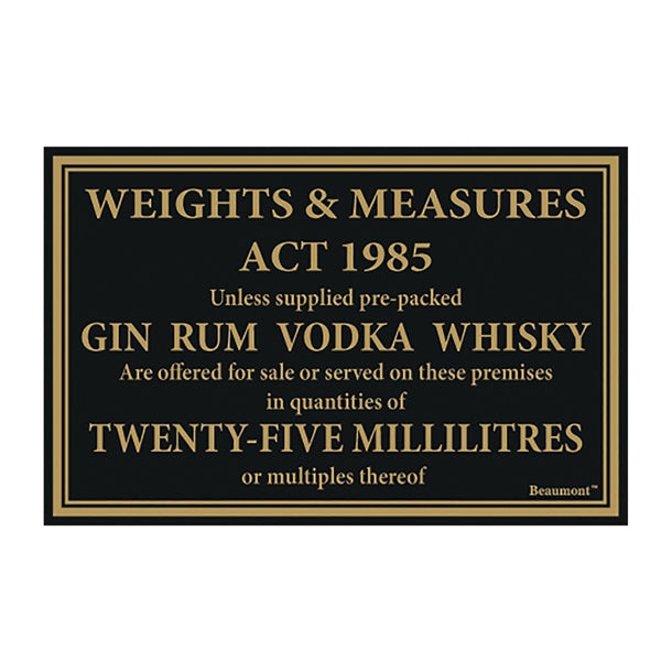 Beaumont Whisky Gin Vodka Rum Law Sign 170x110mm - CZ913 Beaumont