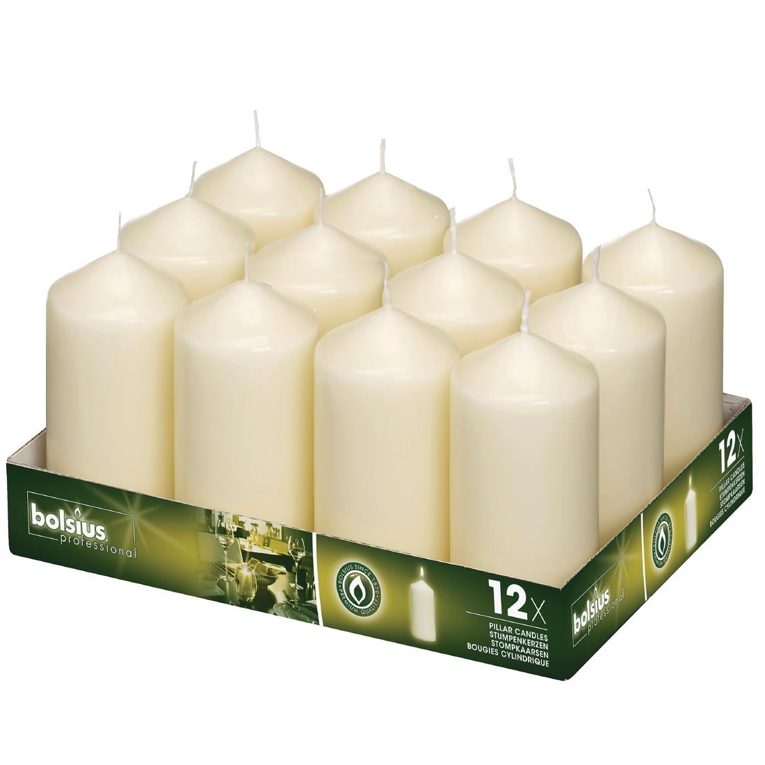 Bolsius Tall Pillar Candles Ivory 120mm (Pack of 12) - DB087 Bolsius