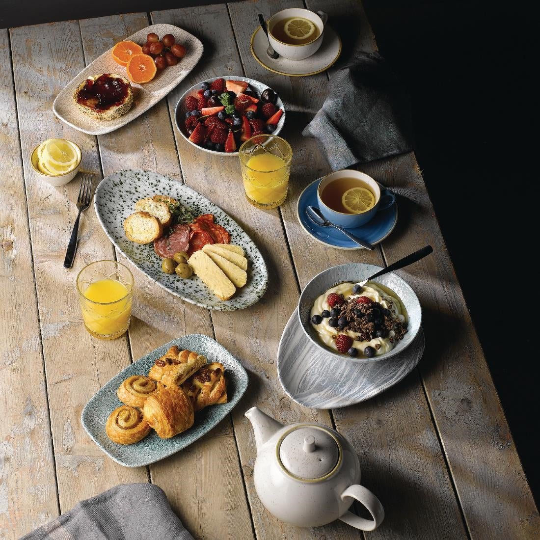 Churchill Breccia Oblong Chef Plate Agate Grey 153 x 298mm (Pack of 12) - DB143 Plates Churchill