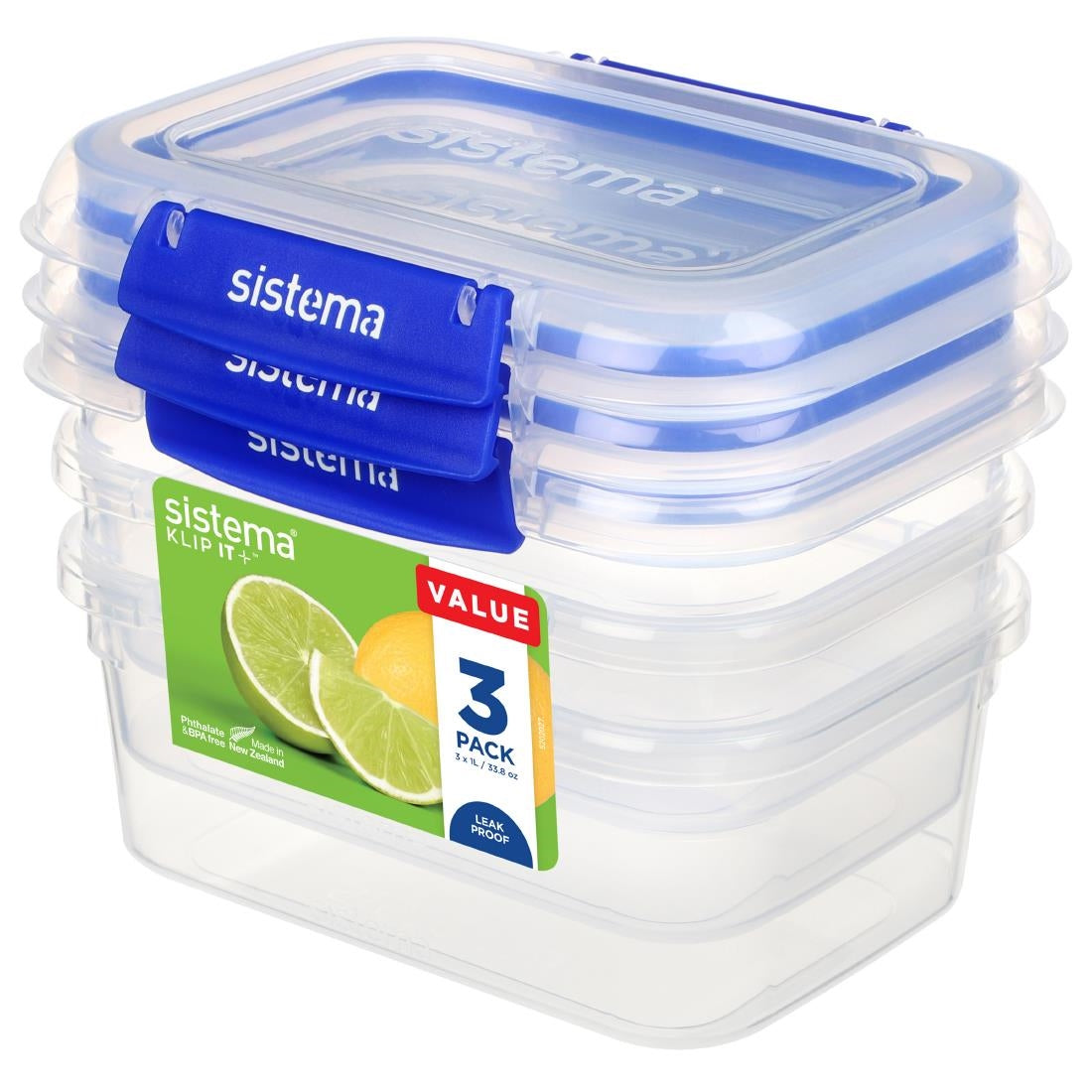 Sistema Klip It Plus Storage Containers 1Ltr (Pack of 3) - CH254 Sistema