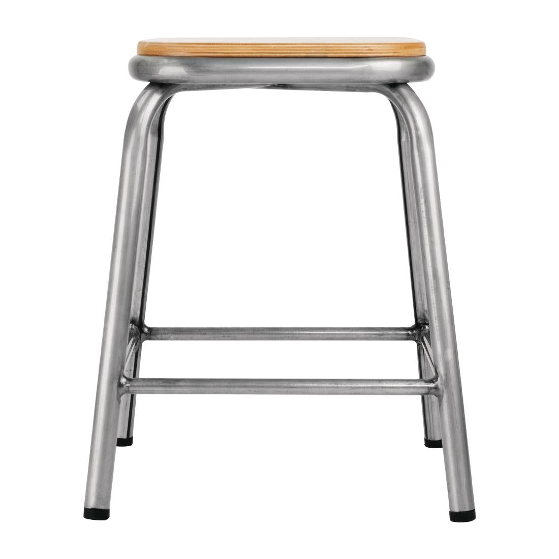 Bolero Galvanised Steel Low Stools with Wooden Seatpad (Pack of 4) - DE478 Metal Bar Stools Bolero