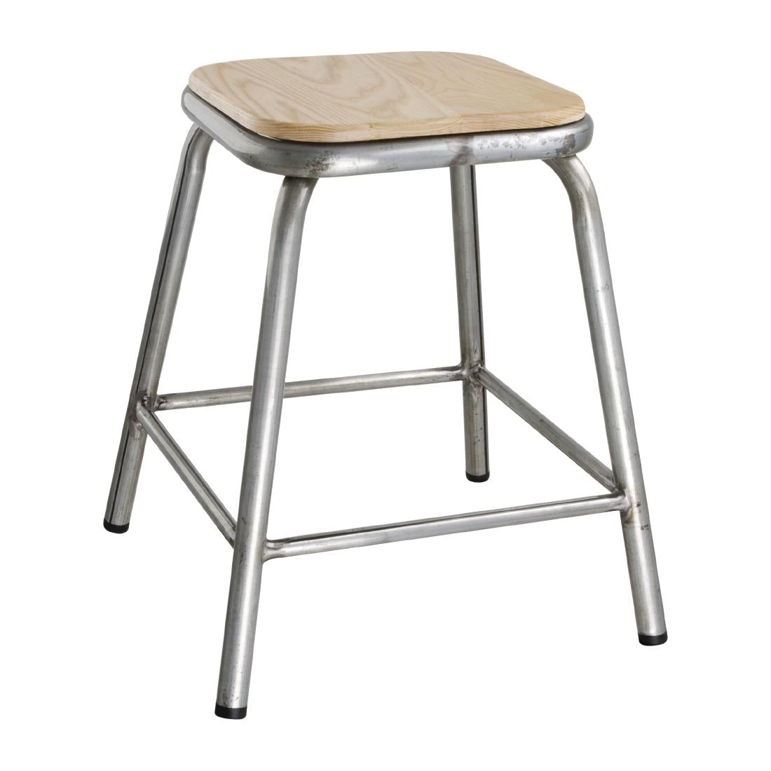 Bolero Galvanised Steel Low Stools with Wooden Seatpad (Pack of 4) - DE478 Metal Bar Stools Bolero