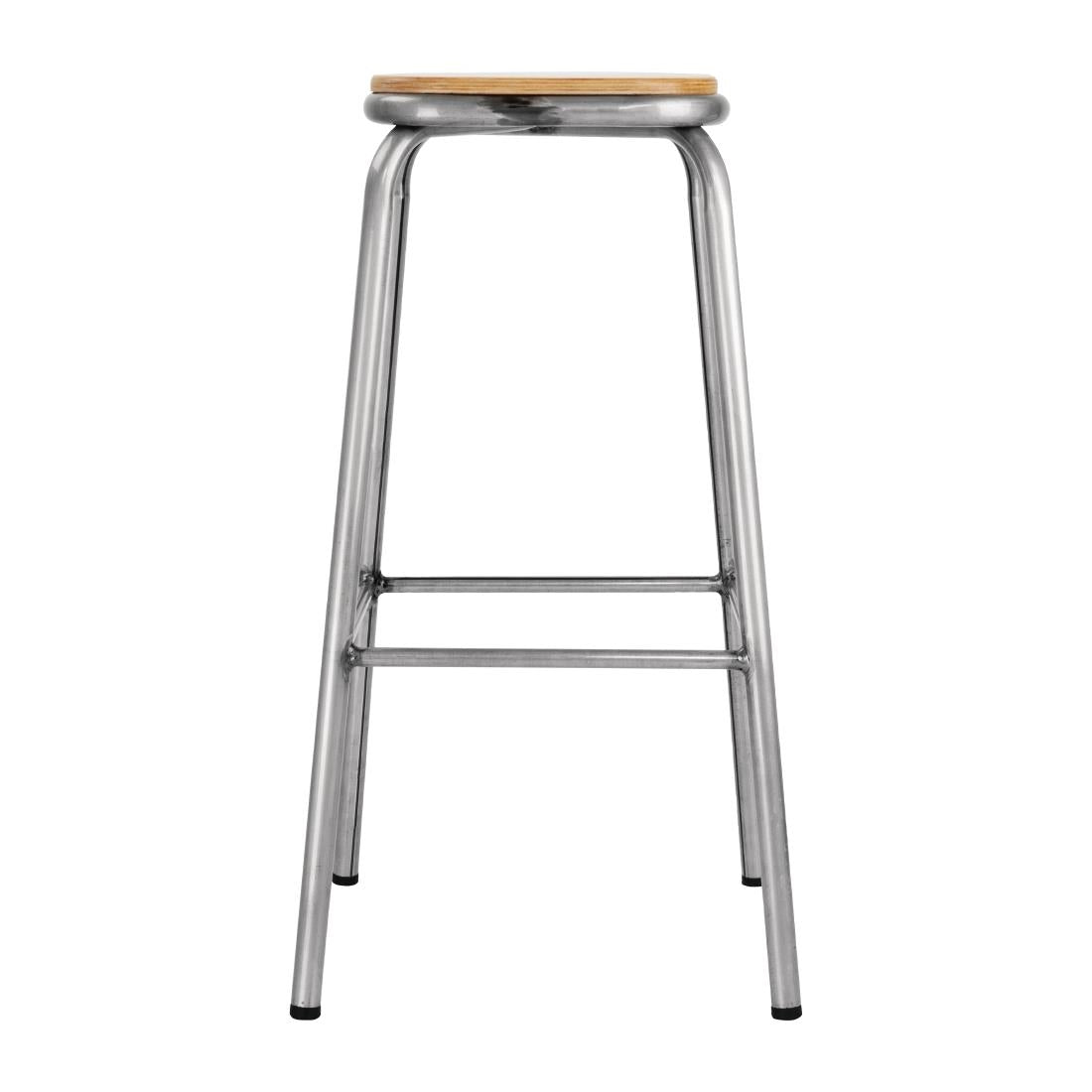 Bolero Galvanised Steel High Stools with Wooden Seatpad (Pack of 4) - DE479 Metal Bar Stools Bolero