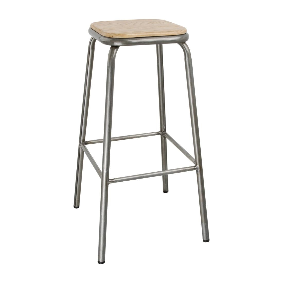 Bolero Galvanised Steel High Stools with Wooden Seatpad (Pack of 4) - DE479 Metal Bar Stools Bolero