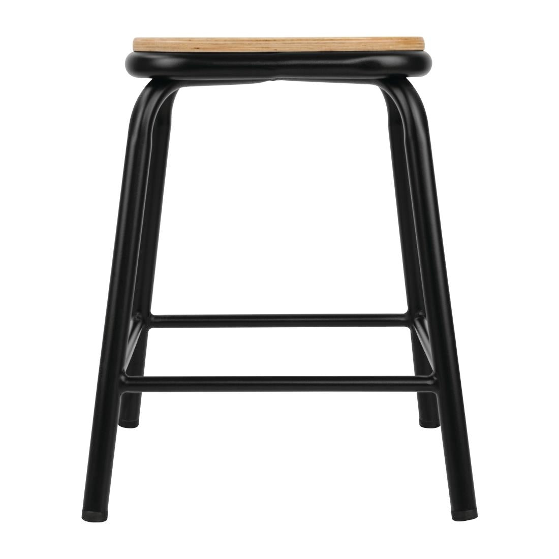 Bolero Cantina Low Stools with Wooden Seat Pad Black (Pack of 4) - DE481 Metal Bar Stools Bolero