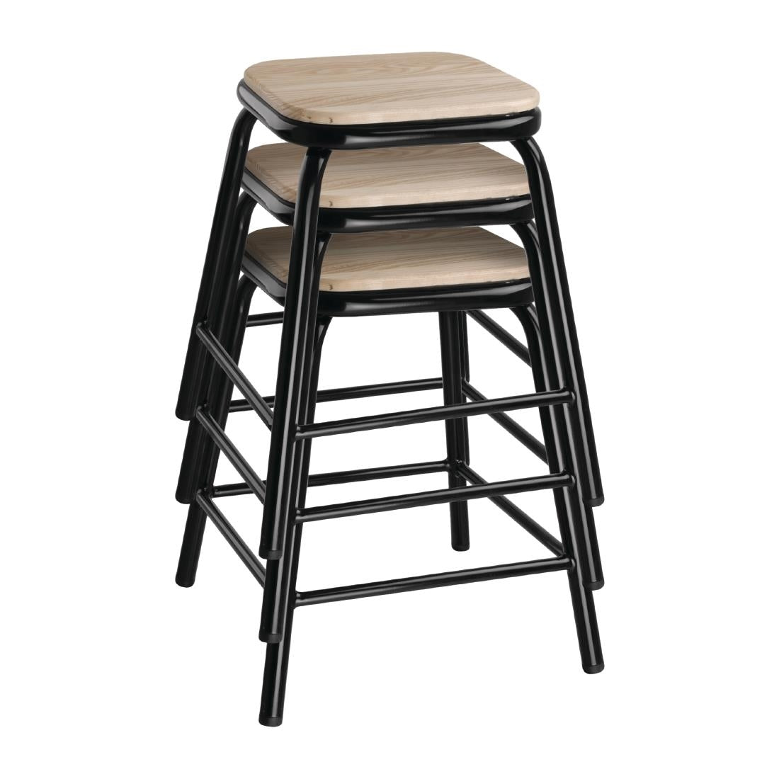 Bolero Cantina Low Stools with Wooden Seat Pad Black (Pack of 4) - DE481 Metal Bar Stools Bolero