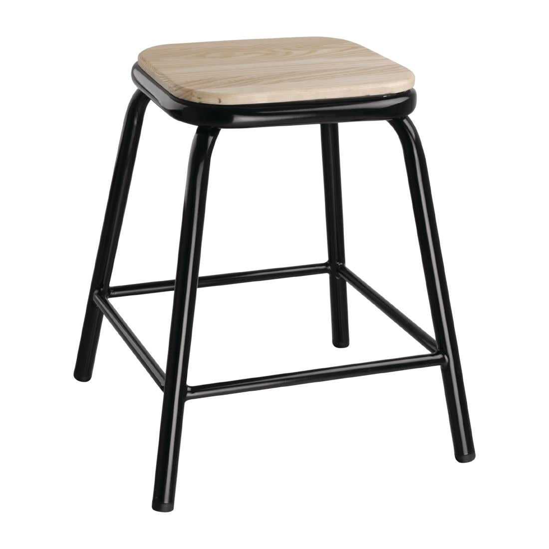 Bolero Cantina Low Stools with Wooden Seat Pad Black (Pack of 4) - DE481 Metal Bar Stools Bolero