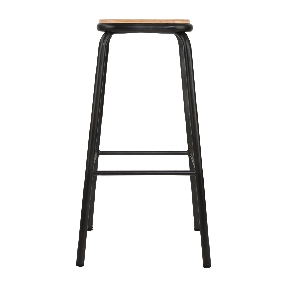 Bolero Cantina High Stools with Wooden Seat Pad Black (Pack of 4) - DE482 Metal Bar Stools Bolero