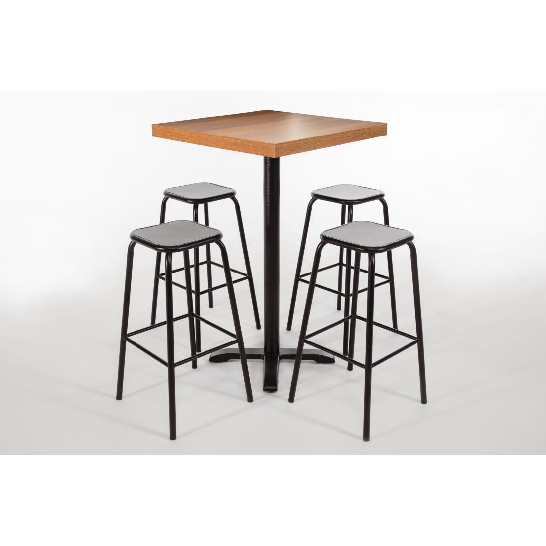 Bolero Cantina High Stools with Wooden Seat Pad Black (Pack of 4) - DE482 Metal Bar Stools Bolero