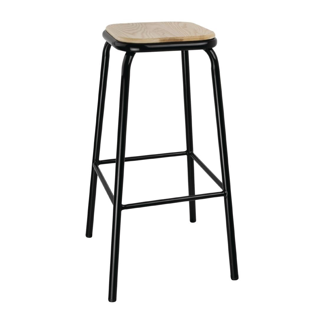 Bolero Cantina High Stools with Wooden Seat Pad Black (Pack of 4) - DE482 Metal Bar Stools Bolero