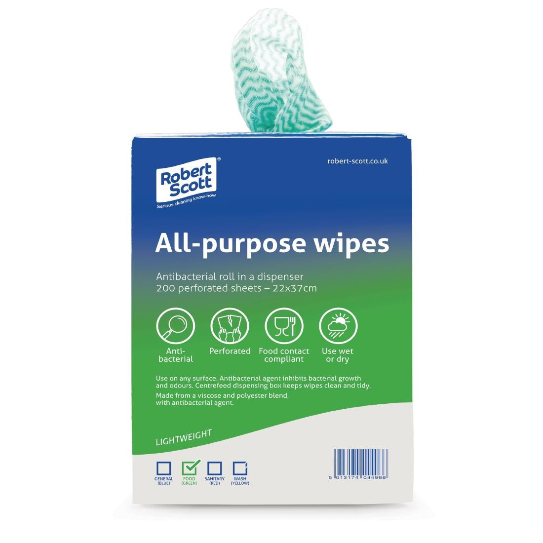 Robert Scott All-Purpose Antibacterial Cleaning Cloths Green (Pack of 200) - DF160 Robert Scott