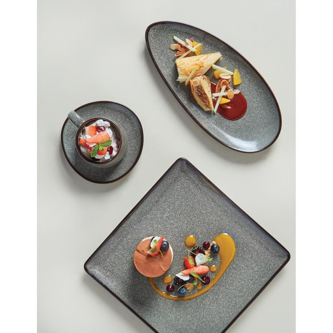 Olympia Mineral Triangular Cappuccino Saucer Grey Stone 150mm (Pack of 6) - DF182 Olympia Crockery Olympia