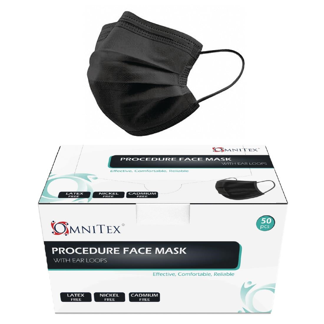 Black Type IIR Front of House Face Masks (Pack of 50) - DF589 Omnitex