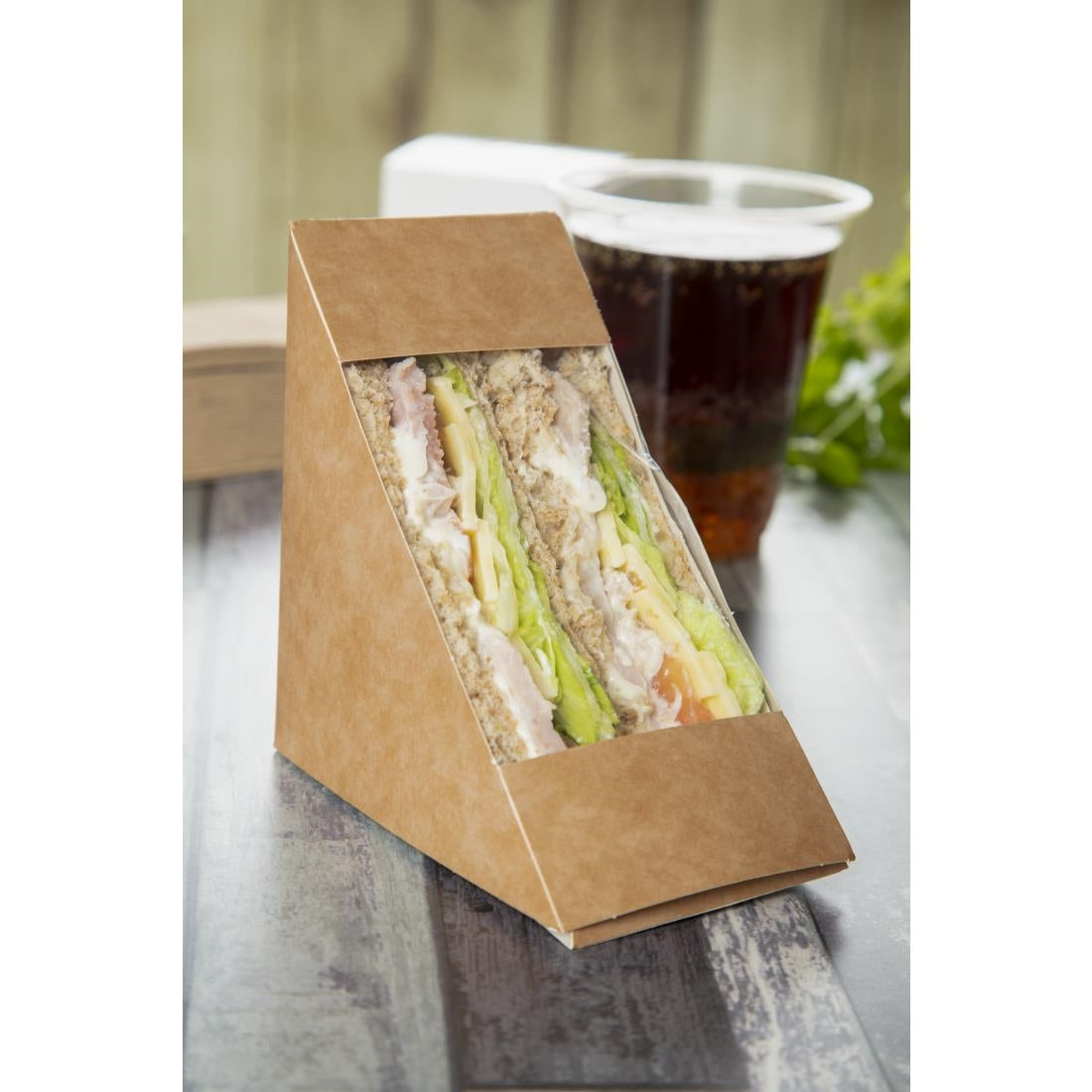 Colpac Recyclable Kraft Front-Loading Sandwich Wedges With PLA Window (Pack of 500) - DF605 Baguette & Sandwich Containers Colpac