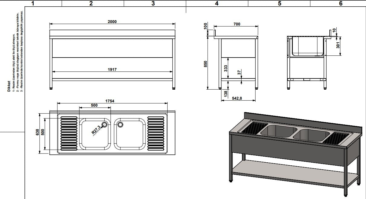 Combisteel Stainless Steel Sink Double Bowl 2000mm Wide - 7333.0870 Double Bowl Sinks Combisteel