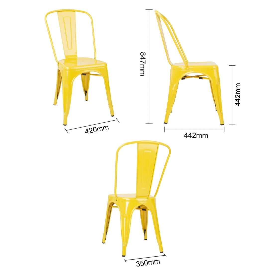 Bolero Bistro Steel Side Chairs Yellow (Pack of 4) - DK292 Metal Dining Chairs Bolero