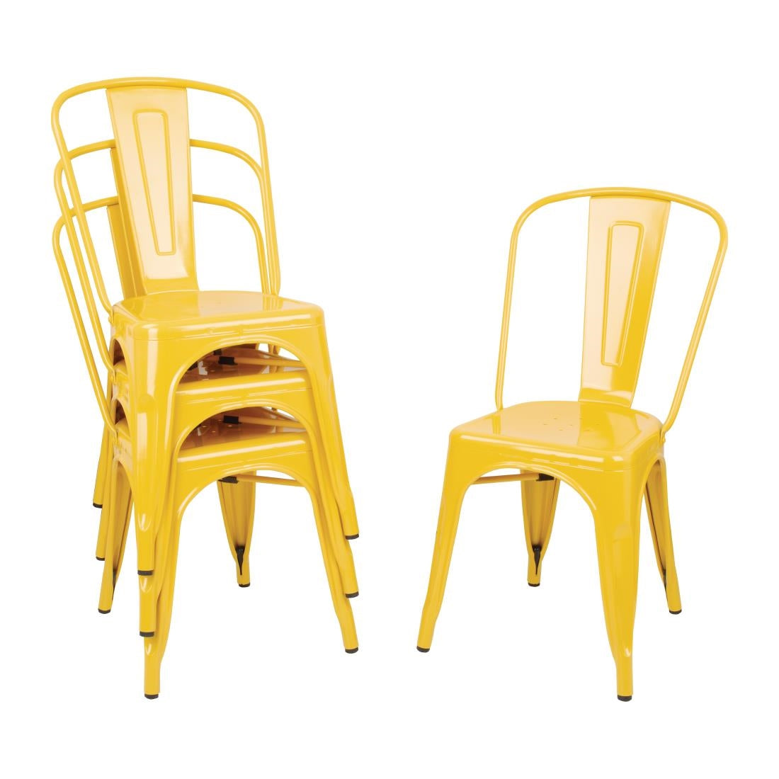Bolero Bistro Steel Side Chairs Yellow (Pack of 4) - DK292 Metal Dining Chairs Bolero