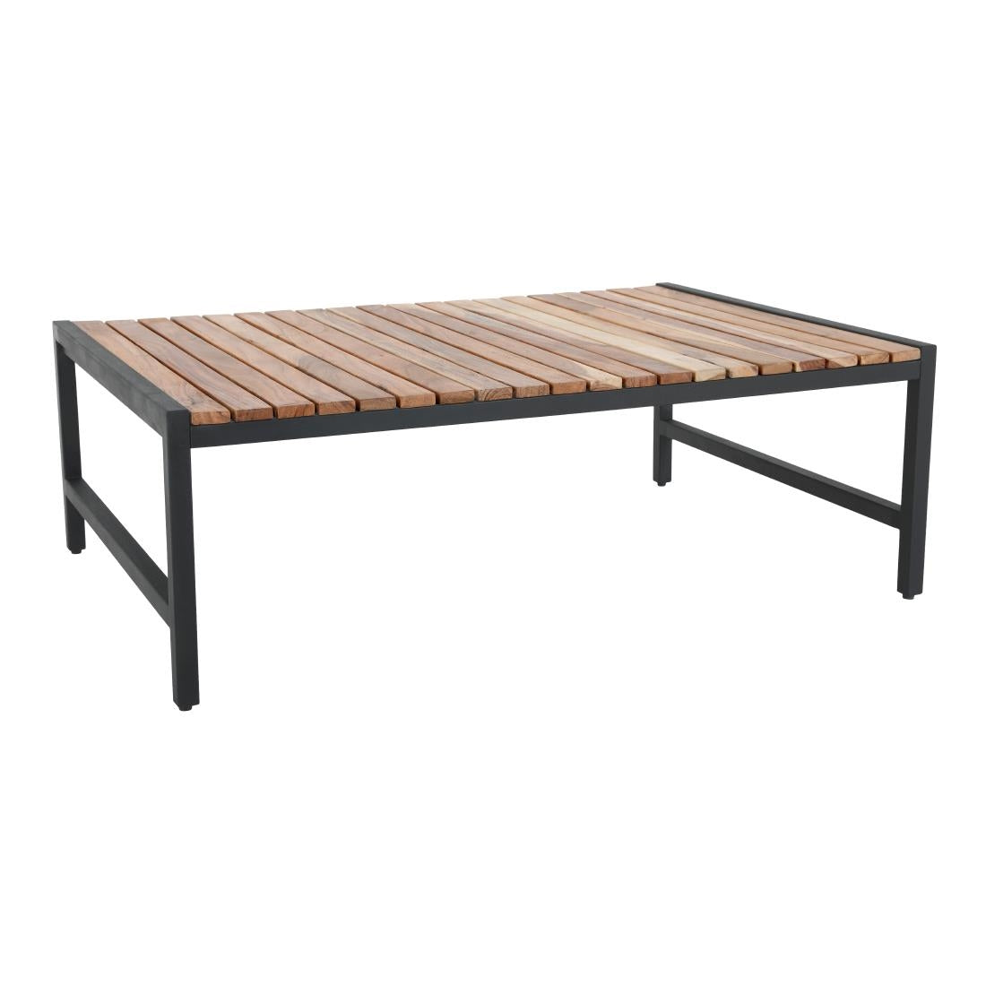 Bolero Steel and Acacia Low Coffee Table 1200x800mm - DK903 Wooden Tables Bolero