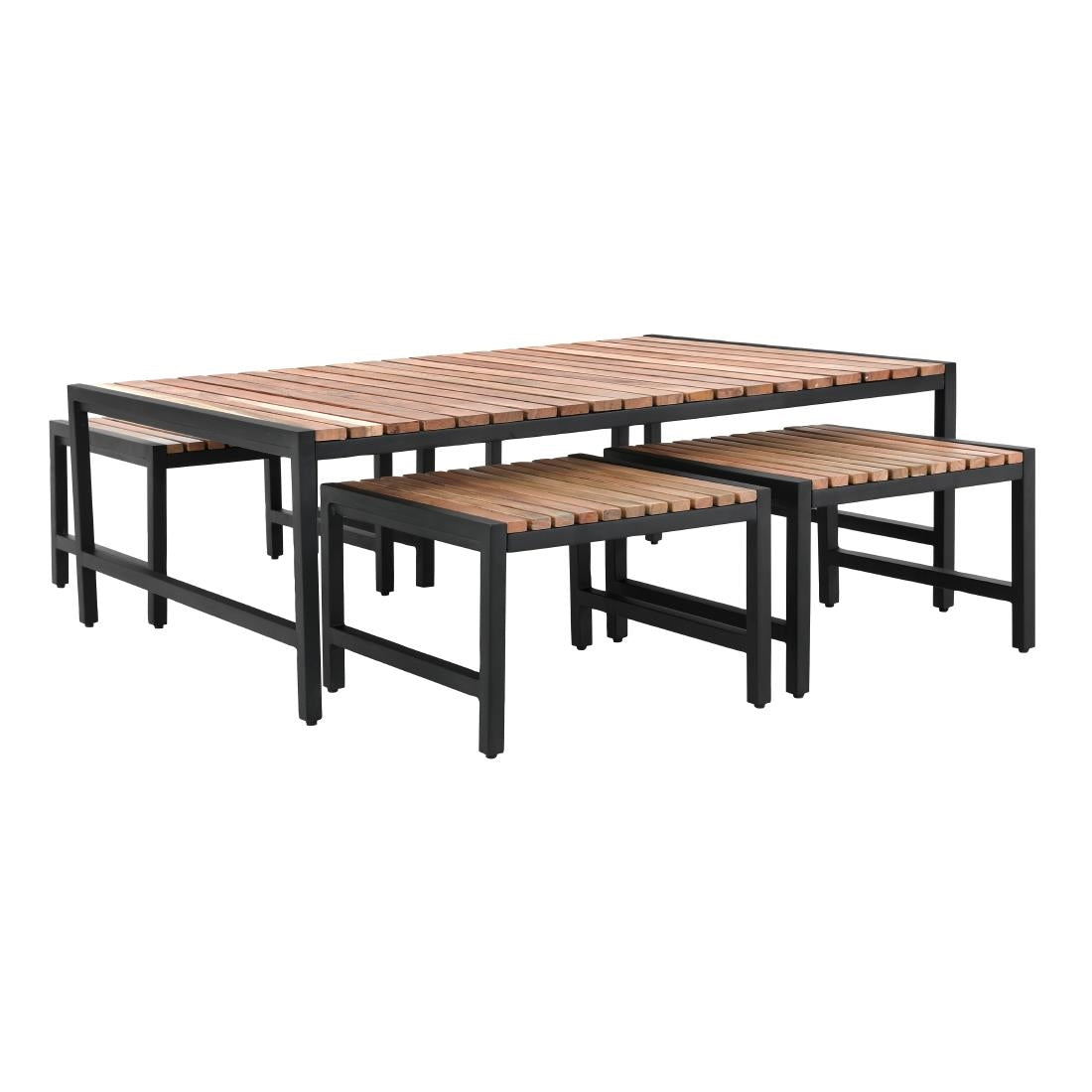 Bolero Steel and Acacia Low Coffee Table 1200x800mm - DK903 Wooden Tables Bolero
