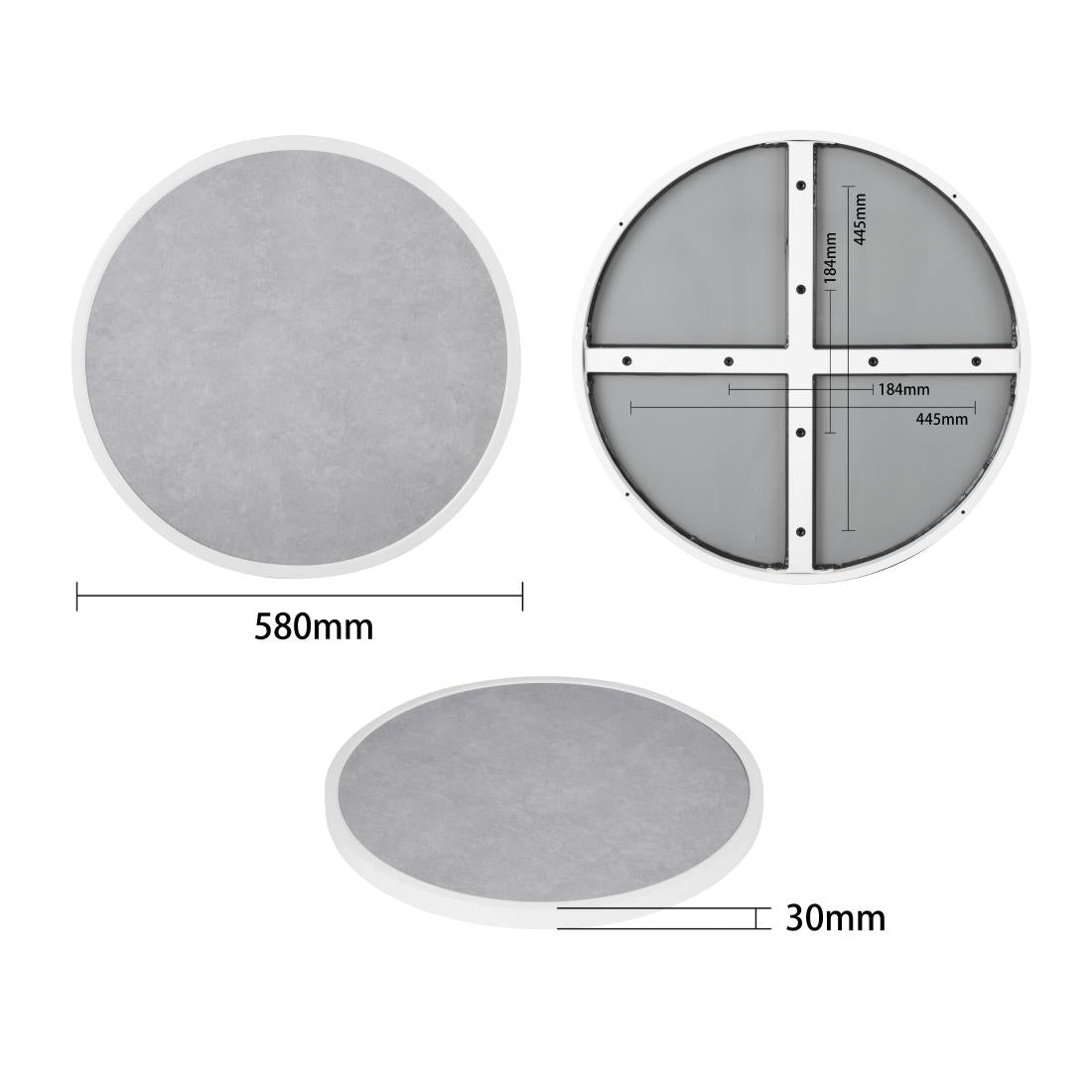 Bolero Fibre Glass Round Table Top Grey Stone Effect 580mm - DL485 Stone Effect Table Tops Bolero