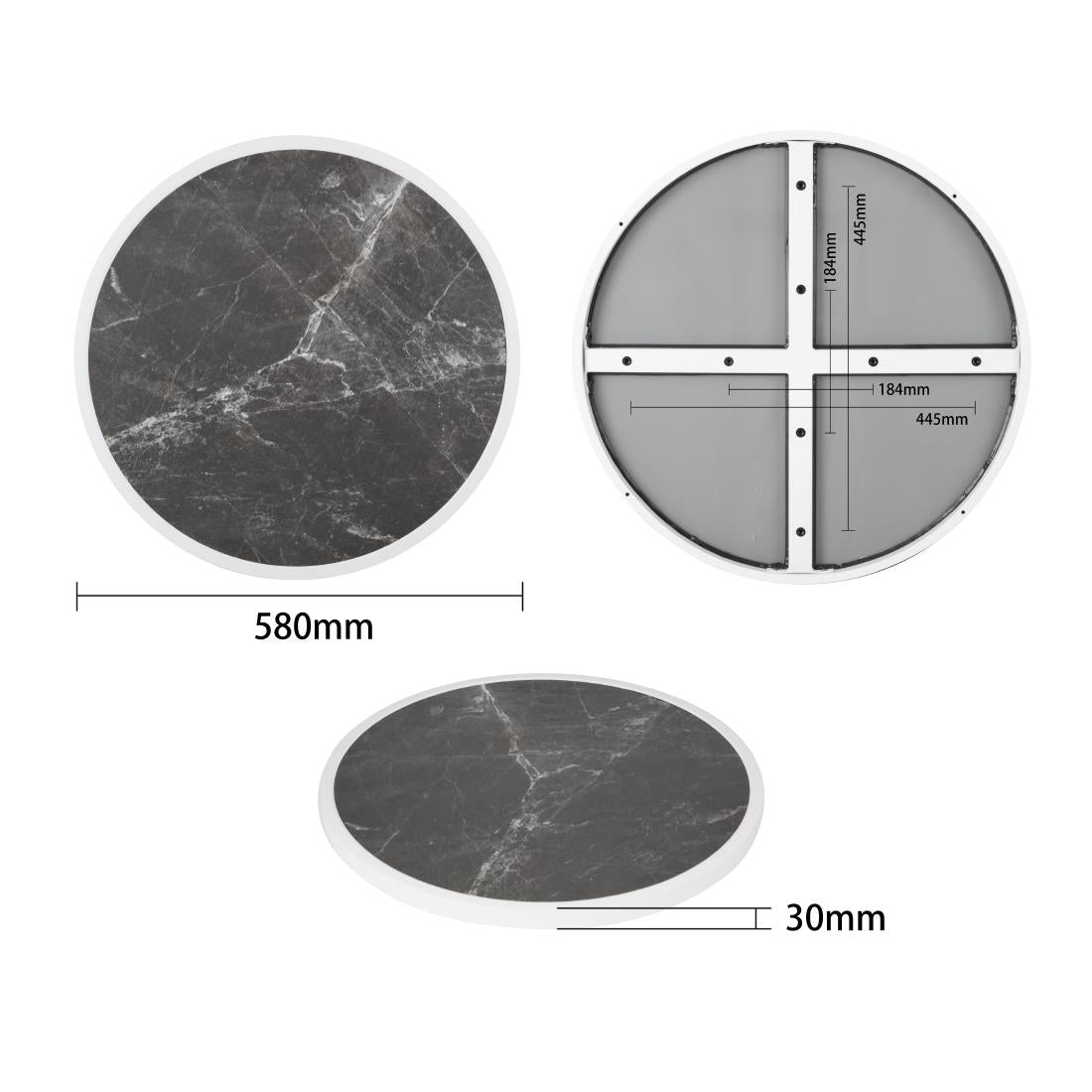 Bolero Fibre Glass Round Table Top Dark Granite Effect 580mm - DL487 Stone Effect Table Tops Bolero