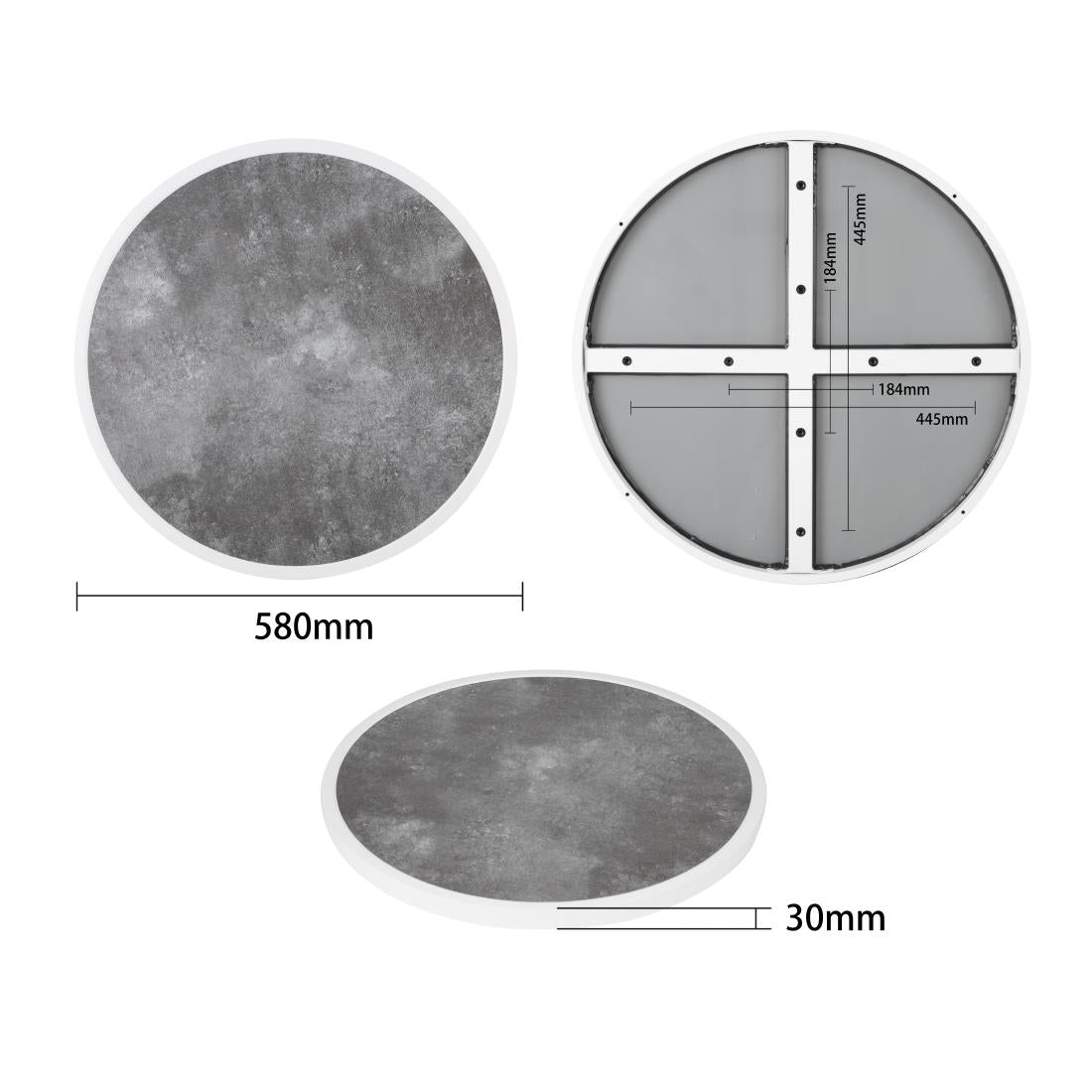 Bolero Fibre Glass Round Table Top Dark Stone Effect 580mm - DL488 Stone Effect Table Tops Bolero