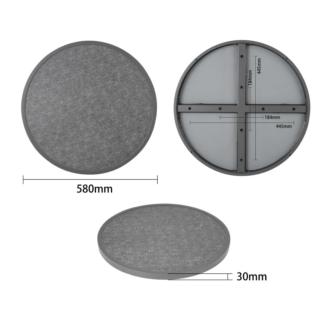 Bolero Fibre Glass Round Table Top Brushed Black 580mm - DL489 Stone Effect Table Tops Bolero