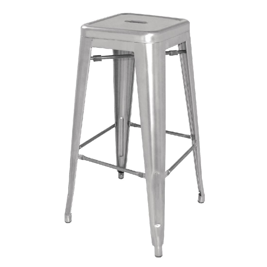 Bolero Bistro Galvanised Steel High Stool (Pack of 4) - DL876 Metal Bar Stools Bolero