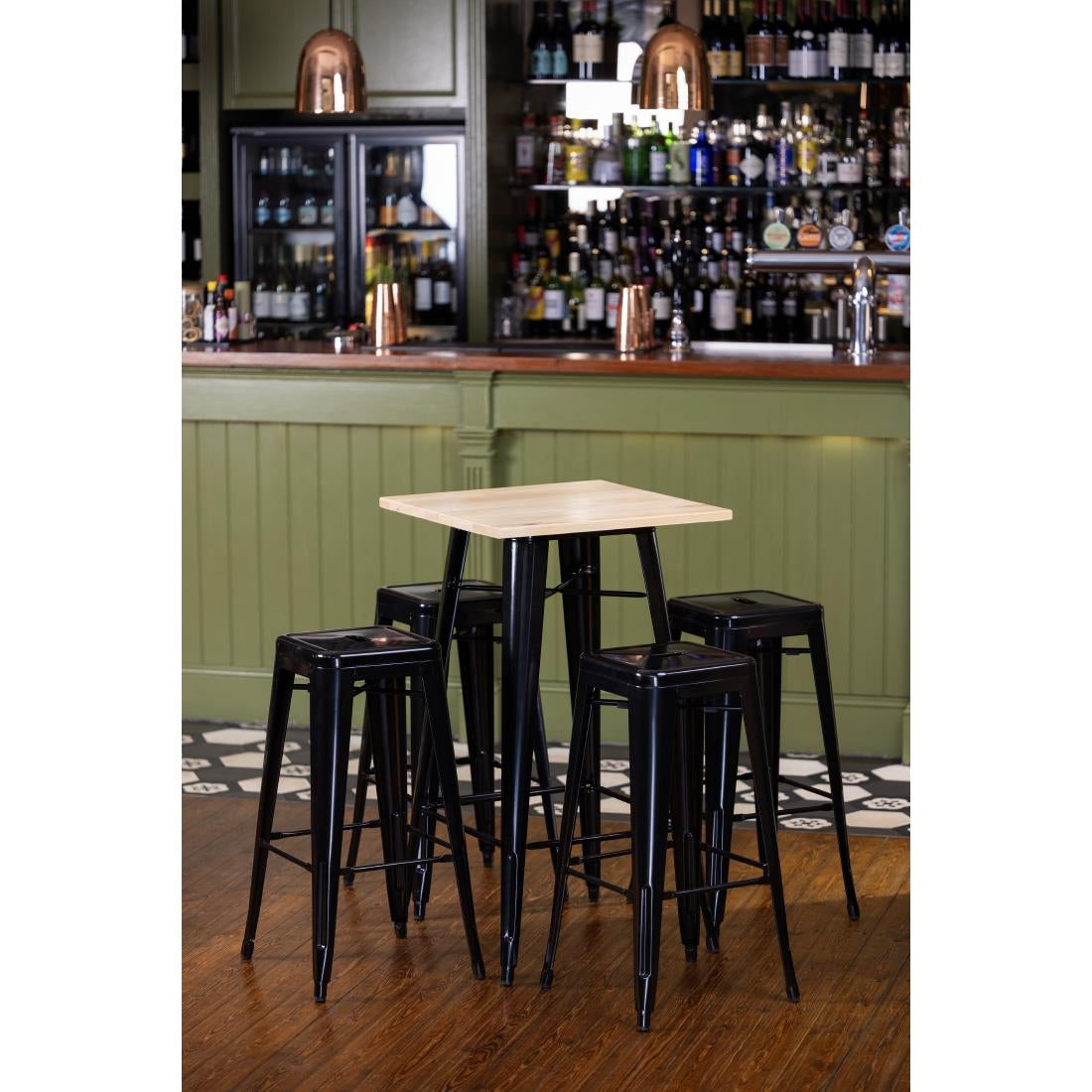 Bolero Bistro Bar Table with Wooden Top Black - FB595 Steel Tables Bolero