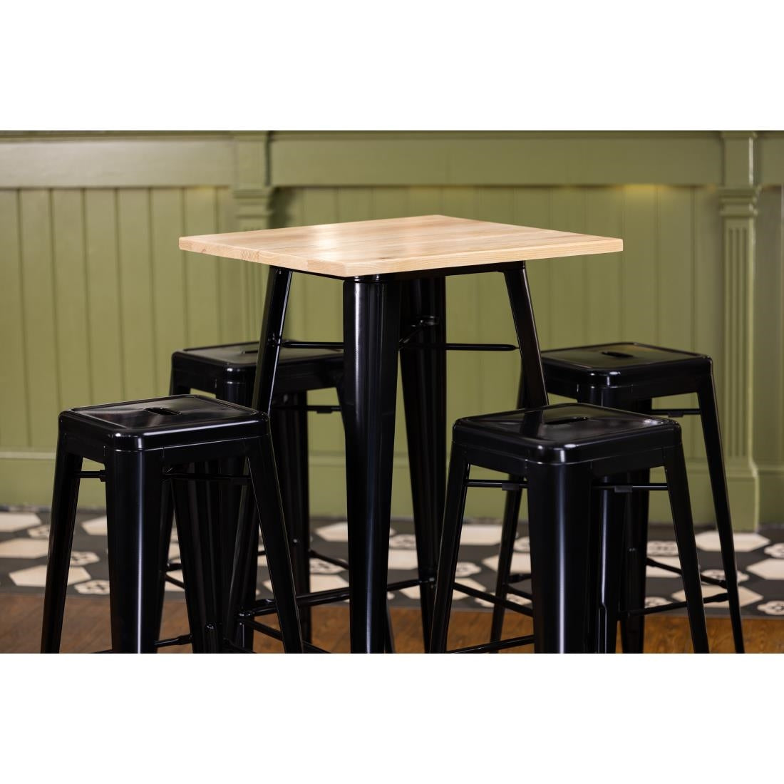 Bolero Bistro Bar Table with Wooden Top Black - FB595 Steel Tables Bolero