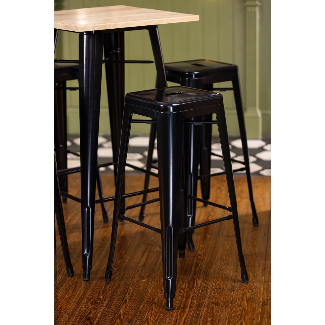 Bolero Bistro Bar Table with Wooden Top Black - FB595 Steel Tables Bolero