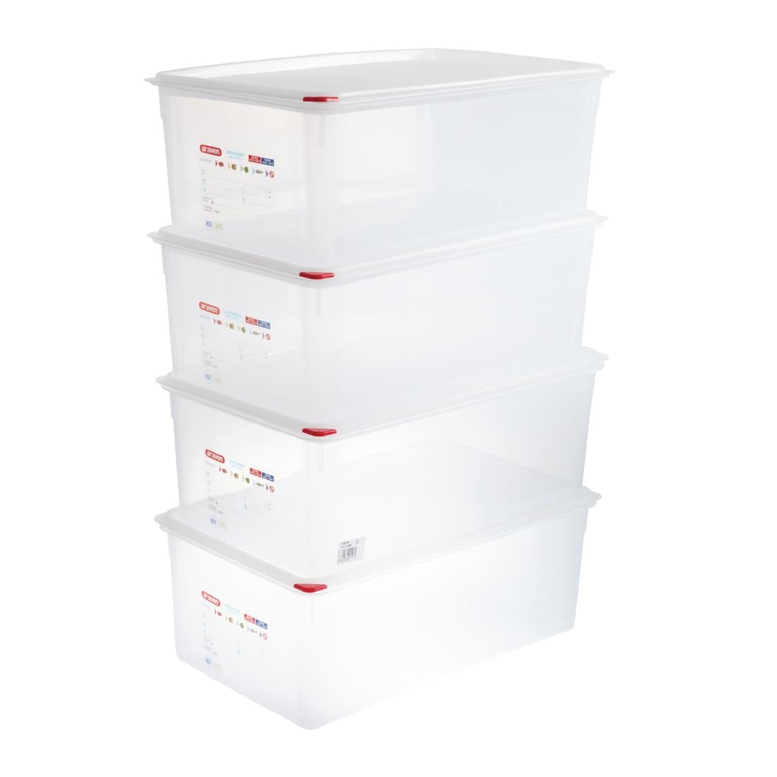 Araven Polypropylene 1/1 Gastronorm Food Storage Box 28Ltr (Pack of 4) - DL984 Araven