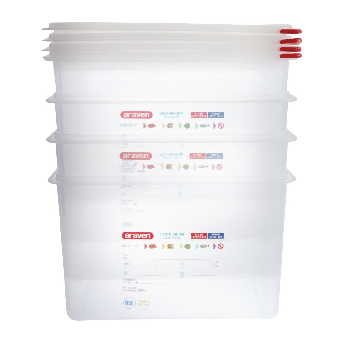 Araven Polypropylene 1/1 Gastronorm Food Storage Box 28Ltr (Pack of 4) - DL984 Araven