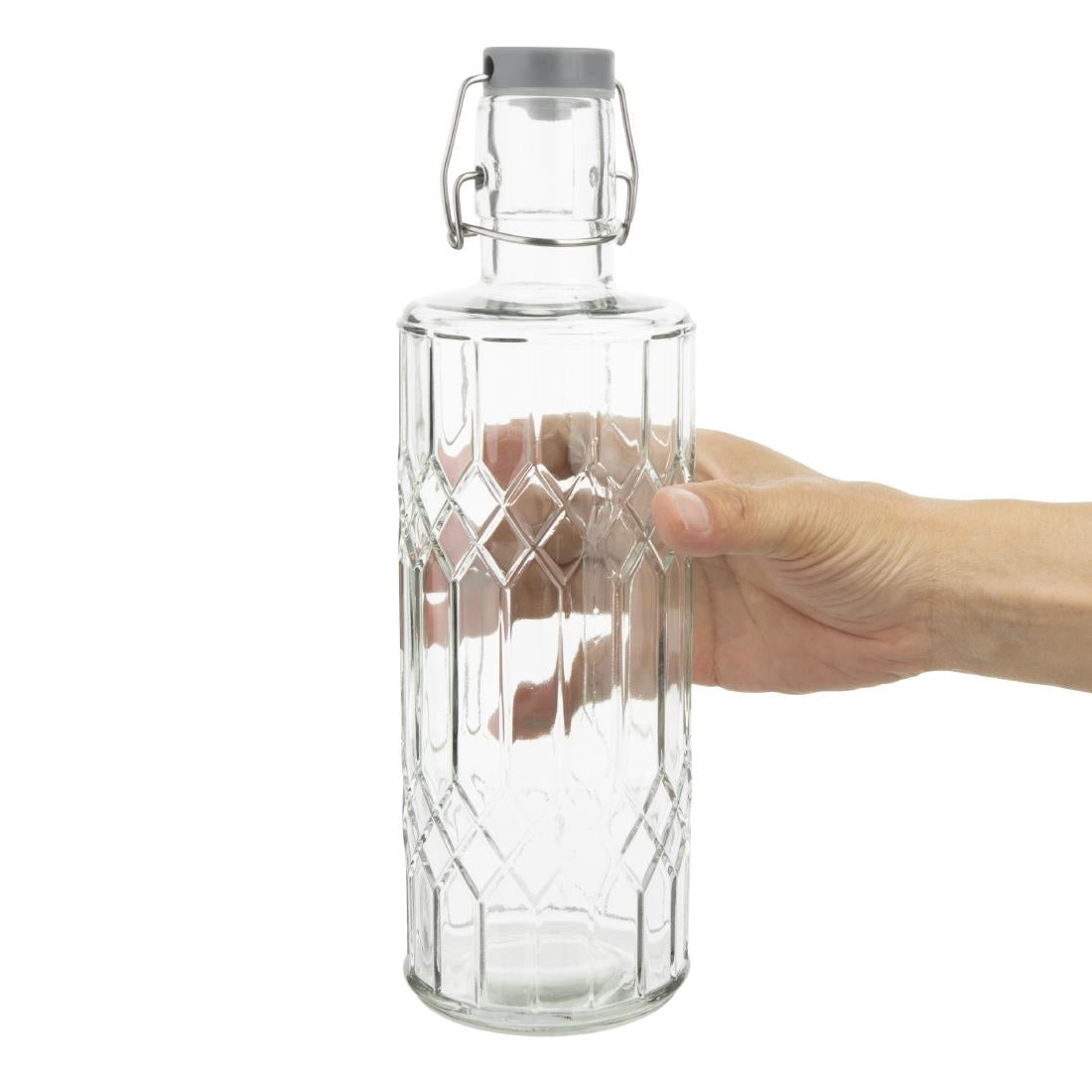 Olympia Geo Glass Water Bottle with Stopper 1Ltr (Pack of 6) - DN816 Jugs, Pitchers, Decanters & Carafes Olympia