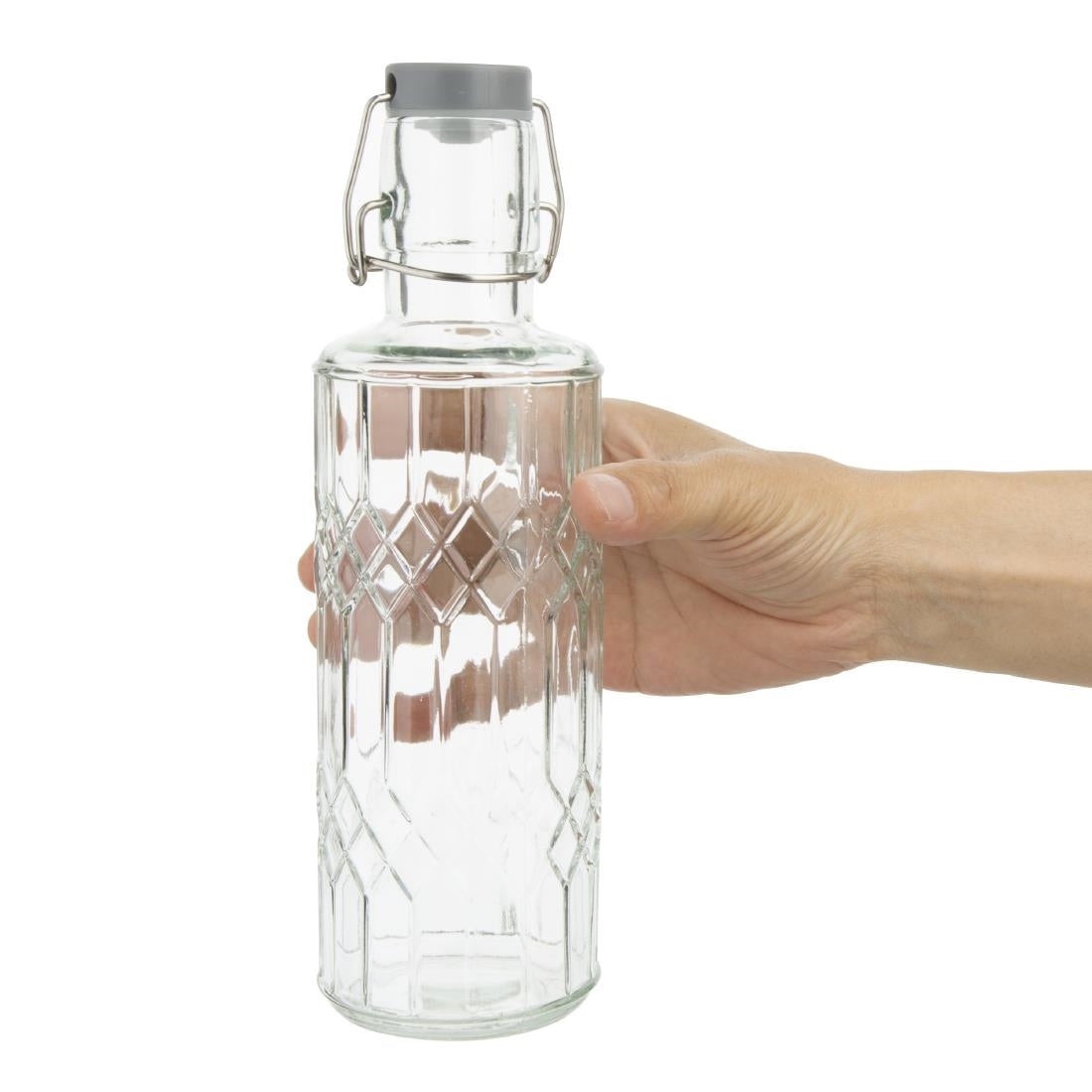 Olympia Geo Glass Water Bottle with Stopper 640ml (Pack of 6) - DN817 Jugs, Pitchers, Decanters & Carafes Olympia