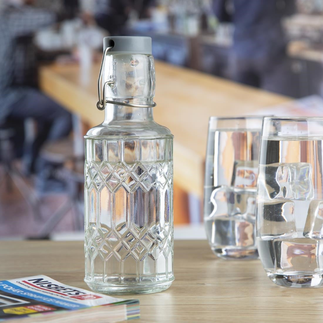 Olympia Geo Glass Water Bottle with Stopper 380ml (Pack of 6) - DN818 Jugs, Pitchers, Decanters & Carafes Olympia