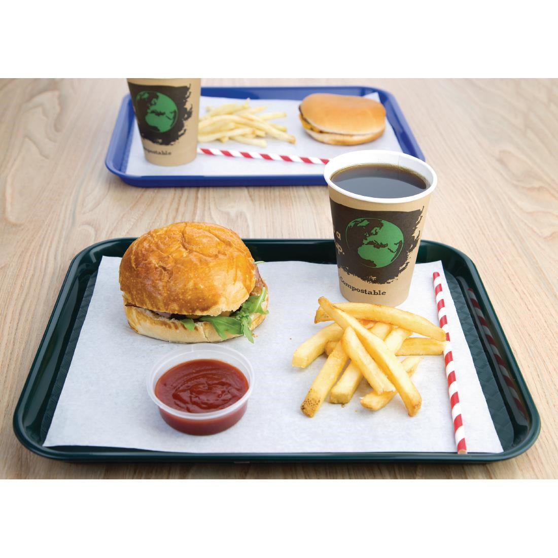 Olympia Kristallon Small Polypropylene Fast Food Tray Green 345mm - DP214 Olympia
