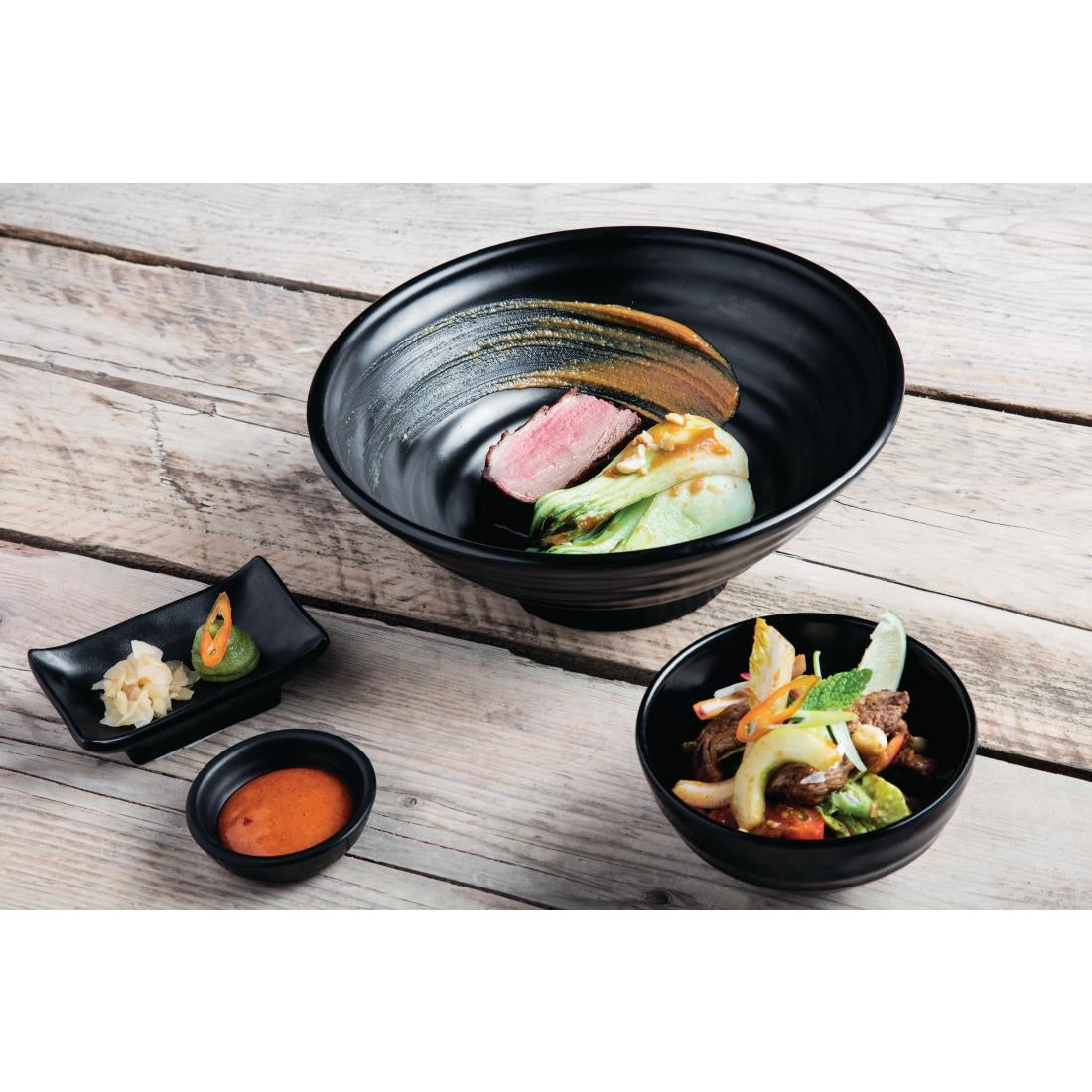 Olympia Kristallon Fusion Melamine Rice Bowls Black 120mm (Pack of 6) - DR514 Bowls Olympia