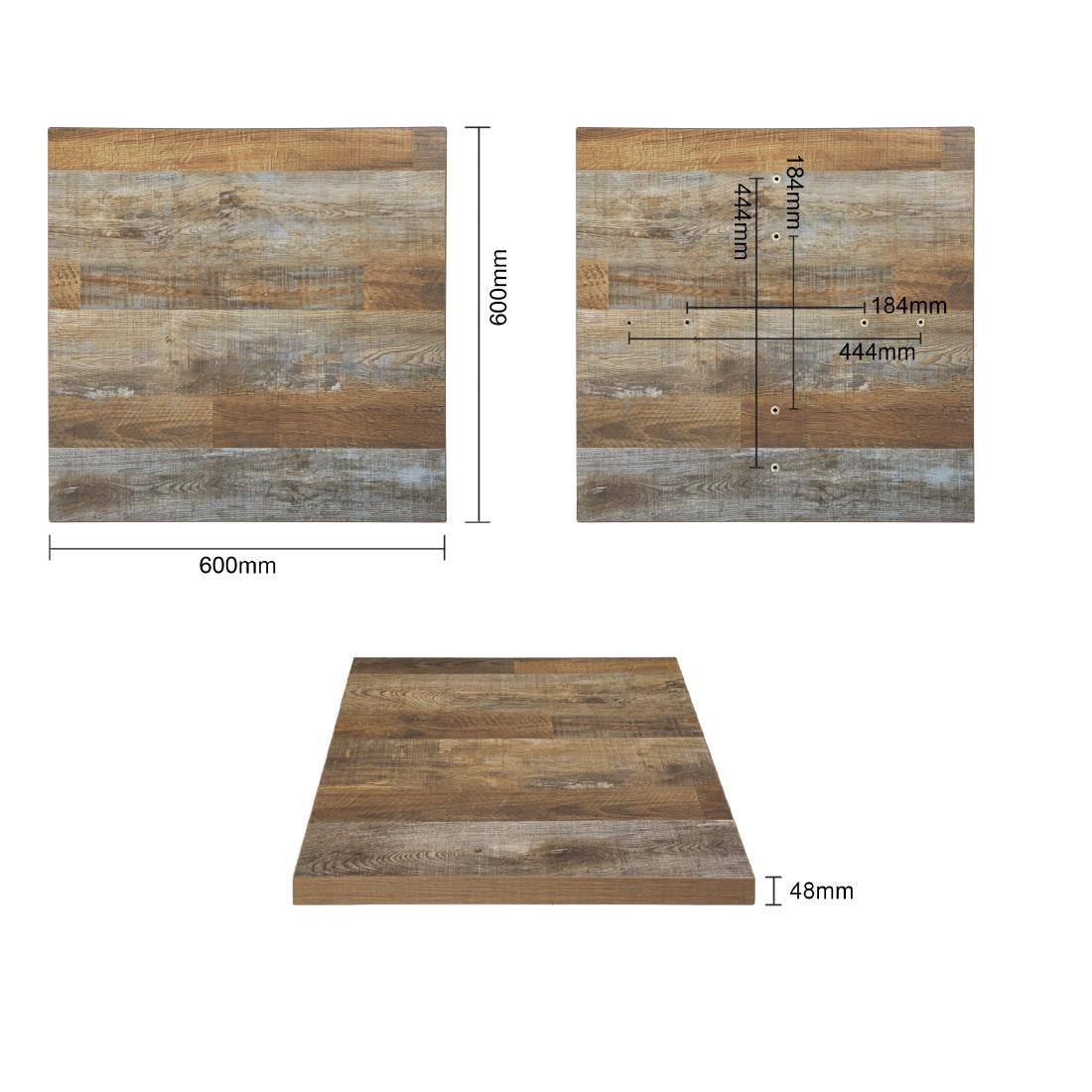 Bolero Pre-Drilled Square Table Top Urban Dark 600mm - DR821 Wood Effect Table Tops Bolero